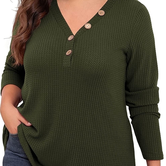 Waffle Knit Button Detail Sweater Zenana - Picture 2 of 4